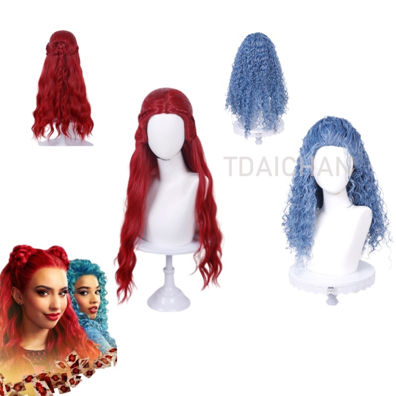 Anime Cosplay Blue Hair - Kıvırcık Cosplay Peruk Kırmızı Prenses Kalp