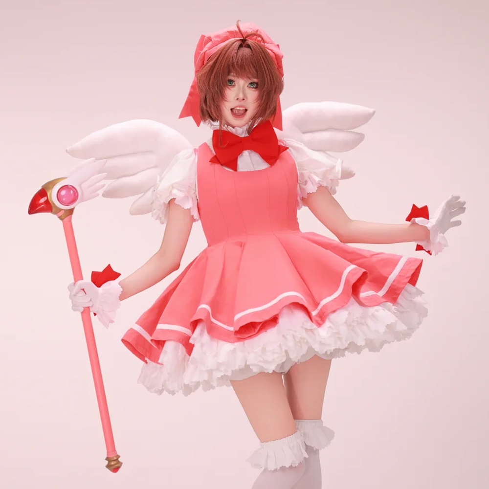 Anime Cosplay Easy - Kinomoto Sakura Cosplay Pembe Lolita Elbise